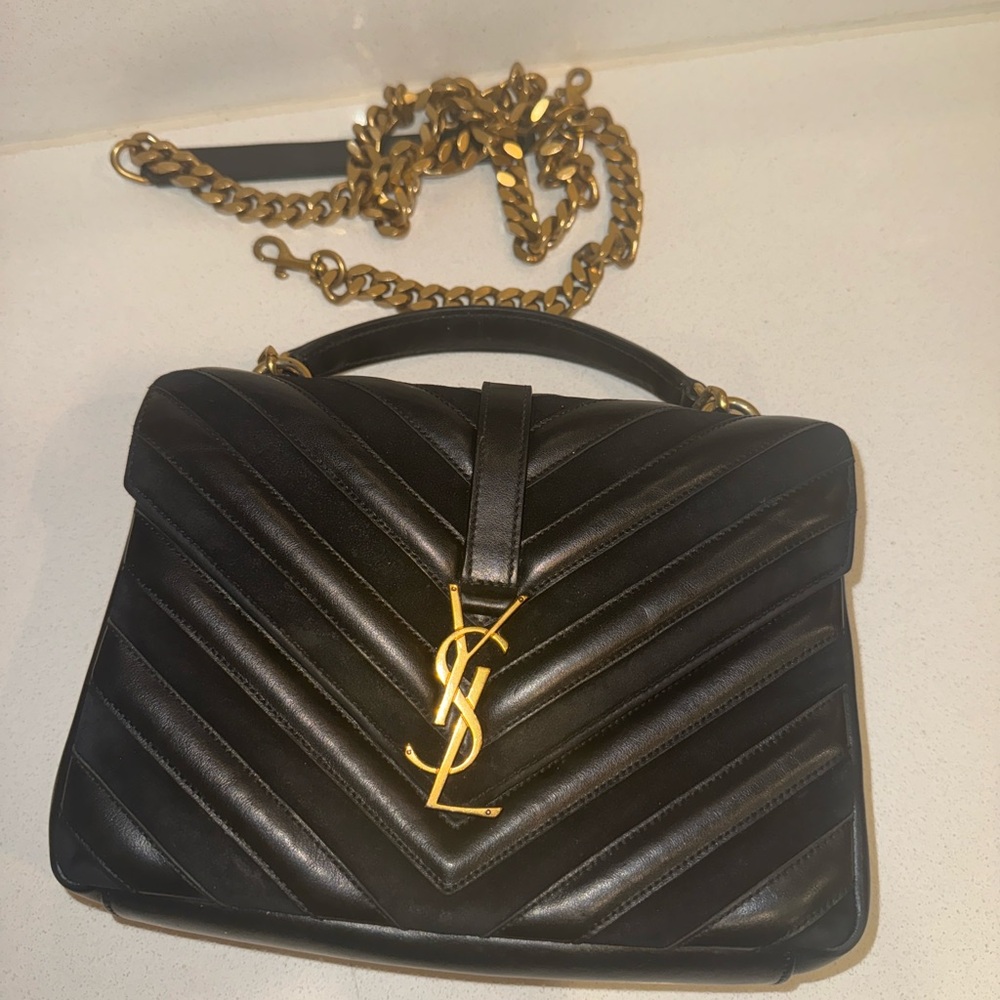 Authentic Yves Saint Laurent Medium College Bag with Gold Chain
